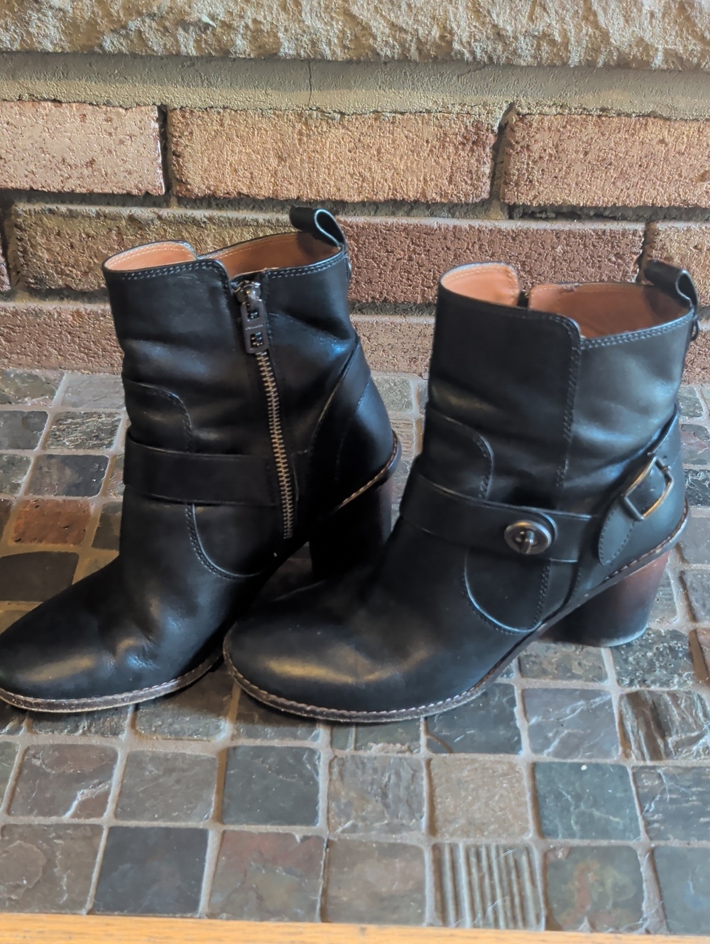 Coach Black Leather Women's Ankle Boots - Classic Zip & Buckle Style